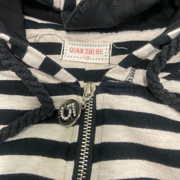 Black and White Mickey Mouse Striped Zip Up Hoodie - Picture 3 of 5
